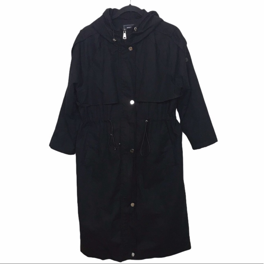 Brenda Black Hooded Cinch Waist Coat Jacket